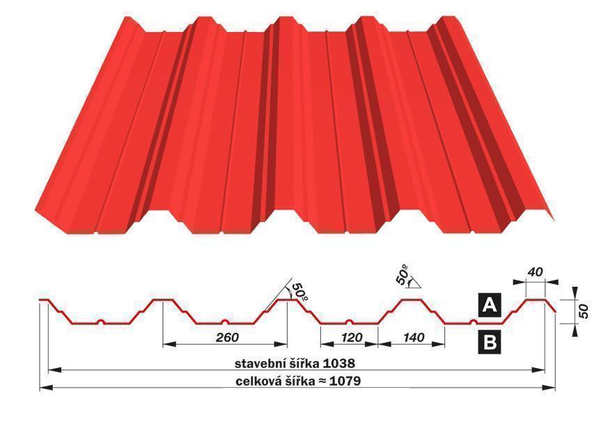 SATJAM Trapézové plechy SAT50 tl.0,8mm 260/1038 Pozink