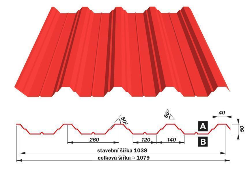 SATJAM Trapézové plechy SAT50 tl.0,63mm 260/1038 AluZn