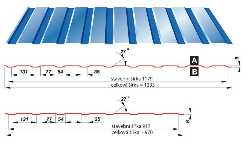 SATJAM Trapézové plechy T6 tl. 0,5mm 131/1179 PES25 R9010 Bílá