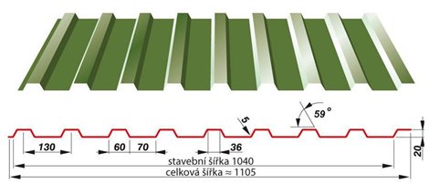 SATJAM Trapézové plechy T20 tl.0,5mm 130/1040 PES25 R9005 -černá