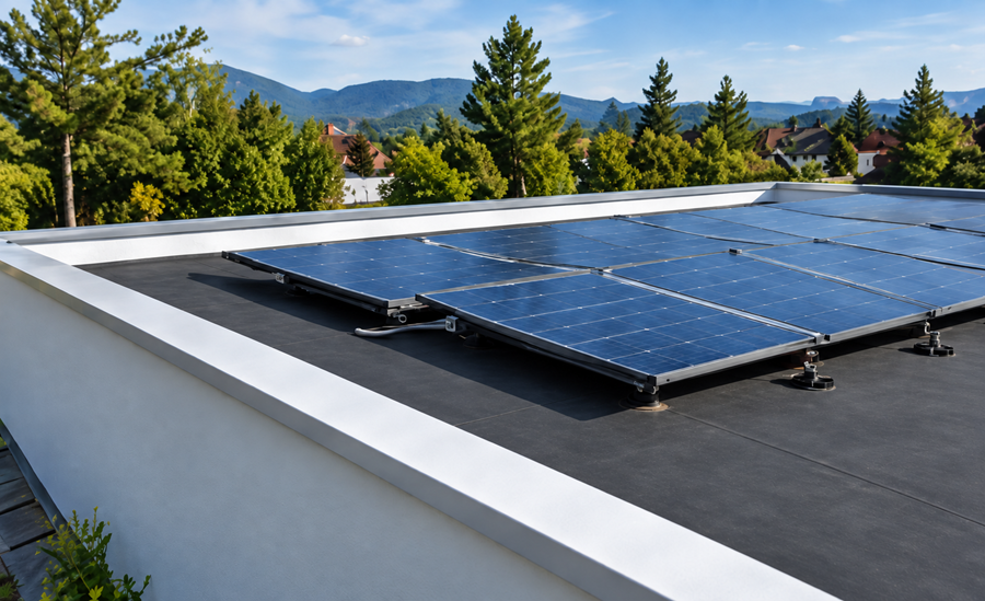 Plochá střecha s fotovoltaickými panely